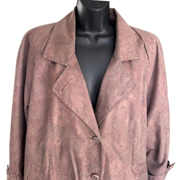 Vintage London Fog Waterproof Floral Trench Coat Sz 12P Beige Wool Lined - Picture 2 of 12